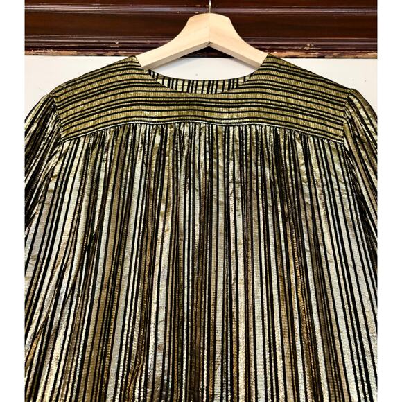Vintage Gold Lame Stripe Blouse- Size 10, Party, NYE, Holiday - Picture 5 of 7